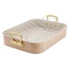 Gibson Home Broxton 2 Piece Nonstick Steel Roaster Pan in Apricot with Rack