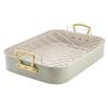 Gibson Home Broxton 2 Piece Nonstick Steel Roaster Pan in Mint Green with Rack