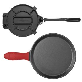 Tortilla Press, 8 Inch Cast Iron Tortilla and Roti Maker, Heavy Duty Tortilladora Press, Pataconera Makers with Handle and 100 Pcs Parchment Paper