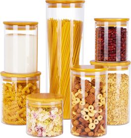 Glass Food Storage Jars, 7 Pack Kitchen Containers with Airtight Bamboo Wooden Lids for Pasta, Cookies, Nuts, Coffee Beans, Cereal