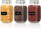 Airtight Glass Canister Set of 3 with Lids 51oz Clear Food Storage Jars Square, Kitchen Pantry Organization Food Storage Container for Canning, Sugar