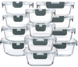 24-Piece Glass Food Storage Containers with Upgraded Snap Locking Lids,Glass Meal Prep Containers Set - Airtight Lunch Containers, Microwave, Oven