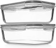 8 Cups/ 63 Oz 4 Piece (2 containers + 2 Lids) Large Glass Food Storage/ Baking Containers with Locking Lids . Ideal for Storing food