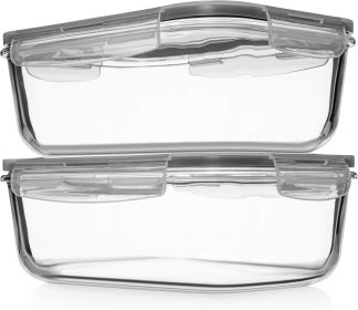 8 Cups/ 63 Oz 4 Piece (2 containers + 2 Lids) Large Glass Food Storage/ Baking Containers with Locking Lids . Ideal for Storing food