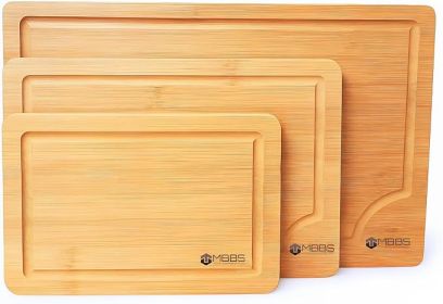Bamboo Cutting Boards for Kitchen â€“ Set of 3 Wooden Boards with Juice Grooves & Handles â€“ Chopping Board Set for Meat, Veggies
