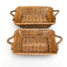 Willow Baskets for Countertop, Bread and Fruit â€“ Set of 2 Woven Nesting Food Storage Baskets with Handles for Kitchen Table, Pantry