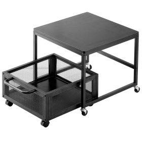 Mini Fridge Stand with Storage, 198 lbs Mini Fridge Table with Movable Storage Cart & Swivel Wheels, Beverage Refrigerator Stand for Coffee Bar