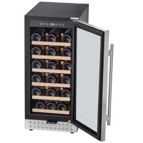 Wine Cooler, 28 Bottle Wine Fridge, Mini Wine Cooler Refrigerator with Glass Door, Adjustable Shelves, Digital Temperature Control