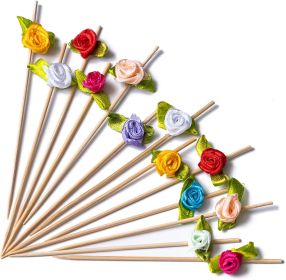 Colorful Flower Cocktail Picks 4.7 Inch 100pcs Bamboo Fancy Skewers Toothpicks for Appetizers Food Drink Fruit Sandwich BBQ Wedding Charcuterie Boards