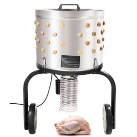 Chicken Plucker Machine, Feather Plucker with 20-inch Stainless Steel Drum, Defeathering Equipment with 108 Soft Fingers, Simple Debris Collection