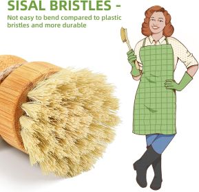 Bamboo Dish Brush Set with Soap Holder, Wooden Dish Scrubber with Soap Dispenser, Natural Kitchen Scrub Brush, Washing Pot/Pans/Cast Iron, 2 Pack