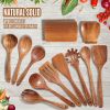 Wooden Spoons for Cooking, 12PCS Teak Wooden Kitchen Utensil Set with Spoon Rest - Smooth Finish, Non-Stick, Comfortable Grip