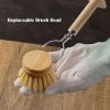 Bamboo Dish Brush with Handle, 1 Sturdy Wooden Handle with 3 Natural Bristle Heads, Horsehair, Sisal, Palm - All Purpose Kitchen Scrubber