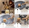 Bamboo Dish Brush with Handle, 1 Sturdy Wooden Handle with 3 Natural Bristle Heads, Horsehair, Sisal, Palm - All Purpose Kitchen Scrubber