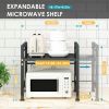 Expandable Microwave Stand Countertop Kitchen Utensils Tableware Storage, Carbon Steel Over Microwave Shelf Countertop with 3 Hooks