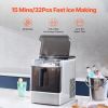 Countertop Ice Maker, 32 Cubes Ready in 15 Mins, 46lbs in 24Hrs, Self-Cleaning Portable Ice Maker with Convenient Ice Transfer