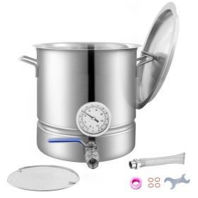Stainless Steel Kettle, 5 GALLON Brewing Pot, Tri Ply Bottom for Beer, Brew Kettle Pot, Home Brewing Supplies Includes Lid, Handle, Thermometer