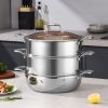 3-Tier 11.8in Heavy-Duty Stainless Steel Food Steamer â€“ Stackable Vegetable Pot with Glass Lid, Multi-Layer Pan Insert