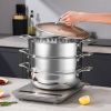 3-Tier 11.8in Heavy-Duty Stainless Steel Food Steamer â€“ Stackable Vegetable Pot with Glass Lid, Multi-Layer Pan Insert