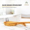 Handcrafted Olive Wood Spoon Rest - Exquisite Mediterranean Wood Grain Kitchen Utensil Holder for Stove Top and Countertop