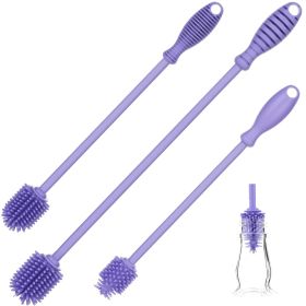 Silicone Bottle Cleaner Brush, 3 Piece Set, Long Handle - Water Bottle Cleaner, Baby Bottle Nipple Brush for Plastic & Glass