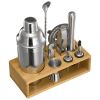 Cocktail Shaker Set, 10-Piece Stainless Steel Bar Tools with Bamboo Stand, Martini Bartender Kit Accessories | Mixer Spoon, Muddler, Jigger, Strainer
