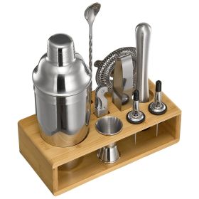 Cocktail Shaker Set, 10-Piece Stainless Steel Bar Tools with Bamboo Stand, Martini Bartender Kit Accessories | Mixer Spoon, Muddler, Jigger, Strainer
