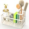 Off White Sponge Holder for Kitchen Sink, Sink Caddy Organizer with High Brush Holder, Kitchen Countertop Rustproof 304 Stainless Steel