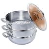 3-Tier 11.8in Heavy-Duty Stainless Steel Food Steamer â€“ Stackable Vegetable Pot with Glass Lid, Multi-Layer Pan Insert