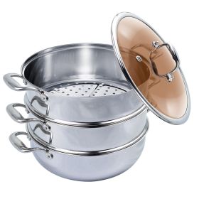 3-Tier 11.8in Heavy-Duty Stainless Steel Food Steamer â€“ Stackable Vegetable Pot with Glass Lid, Multi-Layer Pan Insert