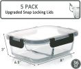 [5-Pack,36 Oz] Glass Meal Prep Containers 2 Compartments Portion Control with Upgraded Snap Locking Lids Glass Food Storage Containers, Microwave
