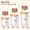 Airtight Glass Storage Canister with Lids (0.7Qt/1.2Qt/1.6Qt) Set of 6, Food Storage Container Kitchen Pantry Storage Jar