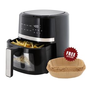 MegaChef 4 Quart Digital LED Display Electric Air Fryer with Transparent Window in Black with 125 Piece Paper Liners