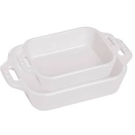 2 Piece Ceramic Stoneware Bakeware Casserole Dish Set in White