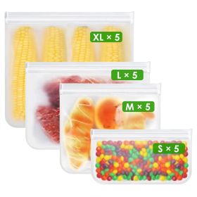 20Pcs Reusable Food Storage Bags 5 Sandwich Snack Gallon Quart Bag Leakproof BPA Free Food Container Freezer Safe Lunch Bag (Color: White)