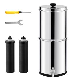 Gravity-fed Water Filter System, 2.25G 304 Stainless-Steel Countertop System, Water Filtration System, Reduces Lead and up to 99% of Chlorine (Water Purification Bucket Capacity: 2.25 gal, Filter Cartridge Material: Activated Carbon Filter Cartridge)