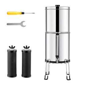 Gravity-fed Water Filter System, 2.25G 304 Stainless-Steel Countertop System, Water Filtration System, Reduces Lead and up to 99% of Chlorine (Water Purification Bucket Capacity: 2.25 gal, Filter Cartridge Material: Activated Carbon + Ultrafiltration Membrane Filter Cartridge)