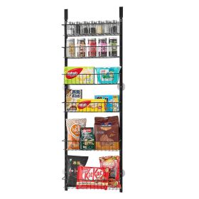 Over the Door Pantry Organizer, 6-Tier Pantry Organization and Storage, Heavy-Duty Steel Hanging Spice Rack, Adjustable Wall Seasoning Shelves (Number of Layers: 6, Color: Black)